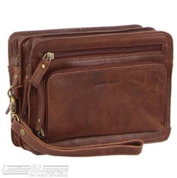 Pierre Cardin leather wrist bag PC3133 CHOCOLATE